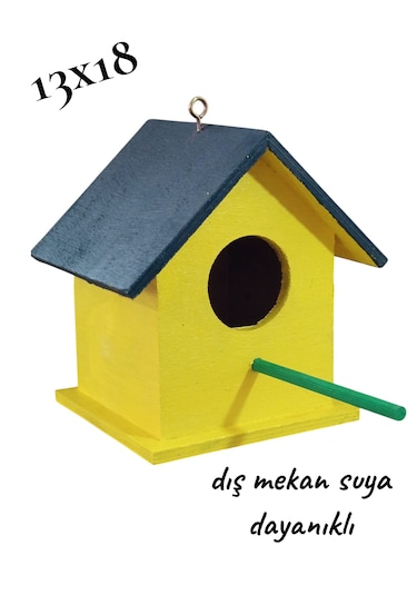 Ahşap Kuş Yuvası Kuş Evi Vernikli Kancalı 13x18 Cm