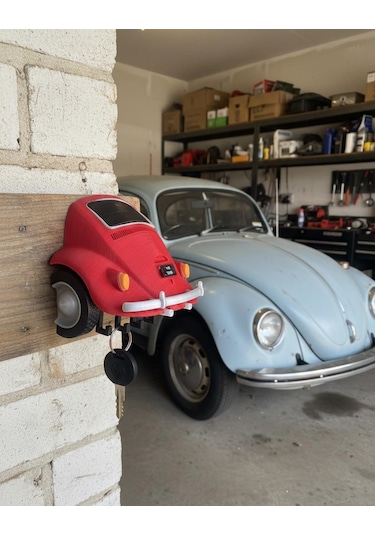 Klasik Beetle Vosvos Temalı Anahtar Askısı Kırmızı