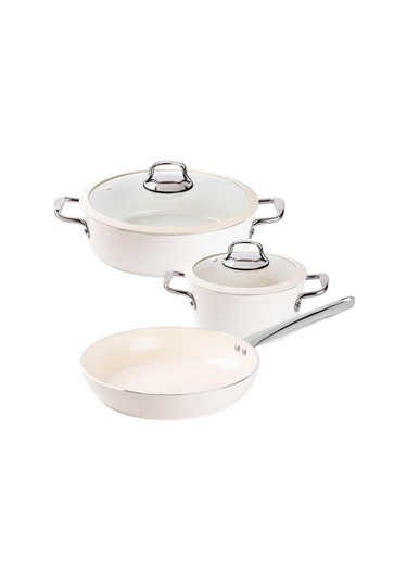 Tantitoni Deluxe Krem Seramik 5 Parça Tencere Seti Krem