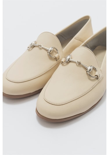 Luvishoes F03 Ekru Bej Cilt Deri Kadın Babet Bej - Ekru