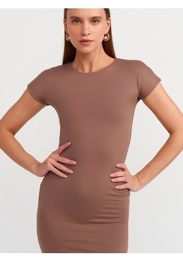 Dilvin Yaka Uzun ElbiseSütlü Kahve