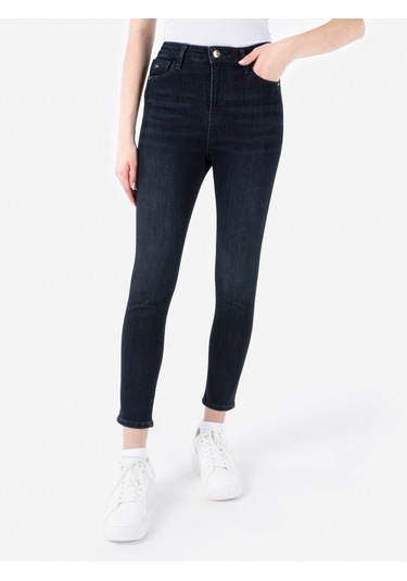 Colins Cl1067175 Slim Fit Yüksek Bel Dar Paça Kadın Pantolon Koyu Mavi