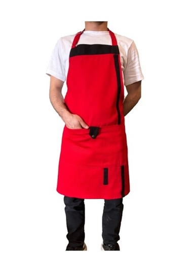 Czn Model 2 Renkli Boyundan Askılı Mutfak,garson,barista Önlüğü Kırmızı