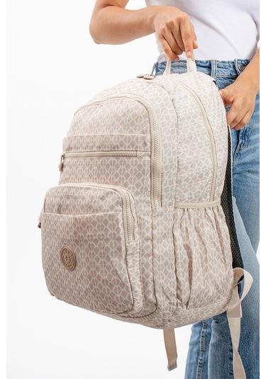 Ultra Hafif Çok Cepli Su Geçirmez Sırt Çantası Unisex Desenli Krem Model: 571-1b - Krem