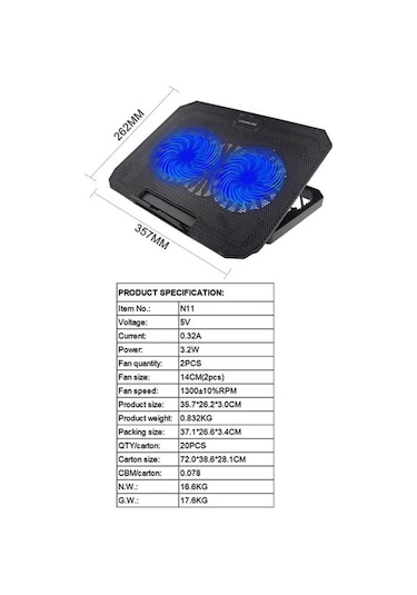 Koodmax N99 Çift Fanlı Laptop Soğutucu - 8 Kademeli Standlı Notebook Soğutucu