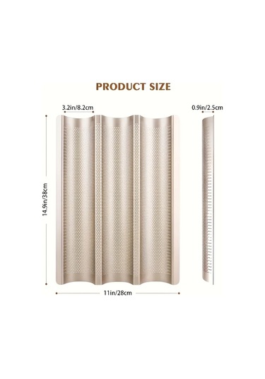 Honeybeeshop Golden Profesyonel Fransız Ekmek Tava 3lü Izgara Delikli Yapışmaz Altın