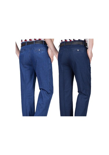 Erkek Kot Sonbahar Ve Kış Yüksek Belli Elastik İş Kot Pantolon Rahat Pantolon Erkek Kot Artı Boyutu Erkek Açık Mavi