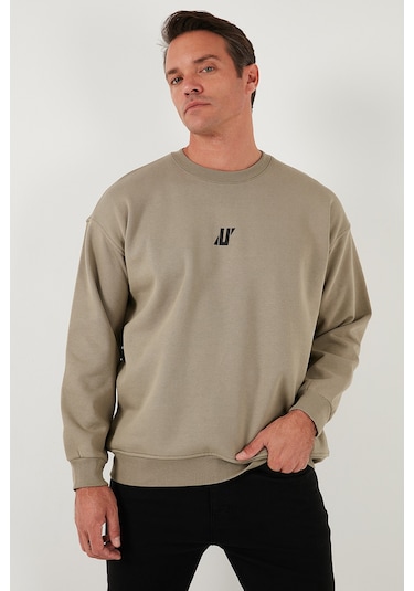 Buratti Regular Fit Bisiklet Yaka Pamuklu Içi Tüylü Yumuşak Şardonlu Erkek Sweat 5905405 Vizon Yeşili