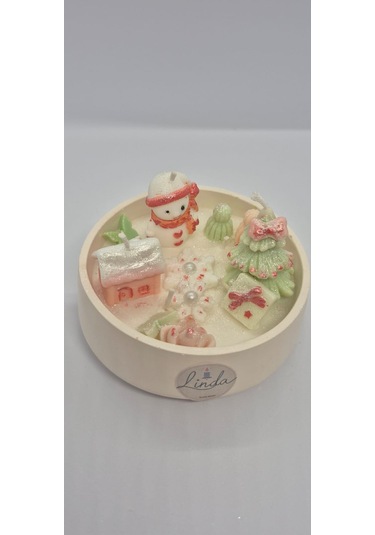 Yılbaşı Hediyelik Linda Kase Mum El Yapımı, Doğal Soya Mum Pudra