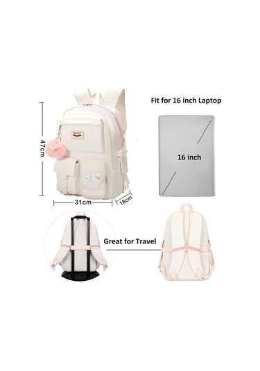 Aromee Gençler Kız Okul Sırt Çantası Seyahat Sırt Çantası - Beyaz