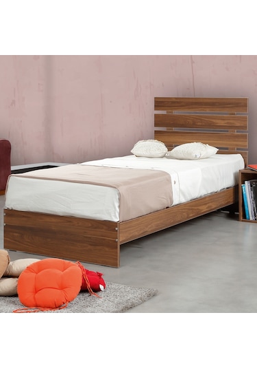 Pasifichome Huga Tek Kişilik Ahşap Karyola Ceviz 100 Cm / Başlıklı Karyola