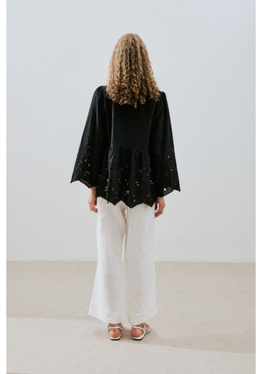 Bağlamalı Nakışlı Tunik Siyah Siyah
