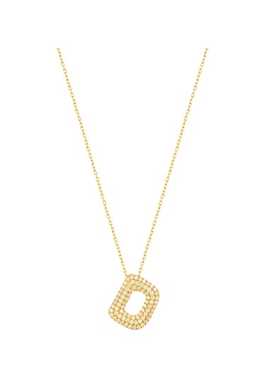 Beyaz Zirkon Taşlı Gümüş Harf Kolye - D Harfi Rose Gold