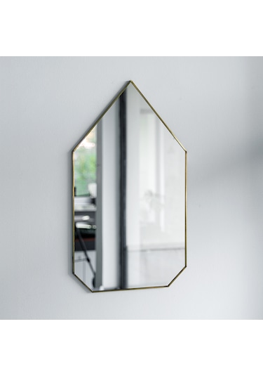 Ayna Duvar Askılı Zincirsiz Geometrik 50x30cm Antik Pirinç