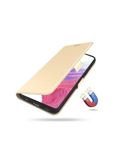 Luckysouk Samsung Galaxy Uyumlu S22 5g Pu Deri Kart Tutucu Folio Flip Case Standı Manyetik Tam Koruma Telefon Kapağı - Altın Altın Yok Havalandırma H13ra8