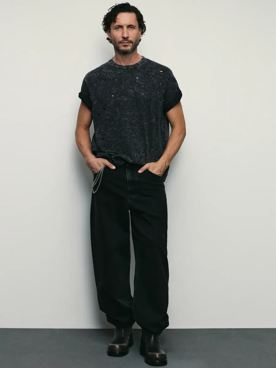 Zarına Düz Kesimli Yıkama Etkili Spor Tişört. 311716072 Koyu Gri