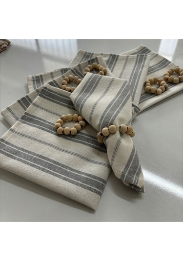 Dnc Home Tekstil Ndchome Gri Kalın Çizgili Keten 6lı Peçete Takımı Toka Hediyeli