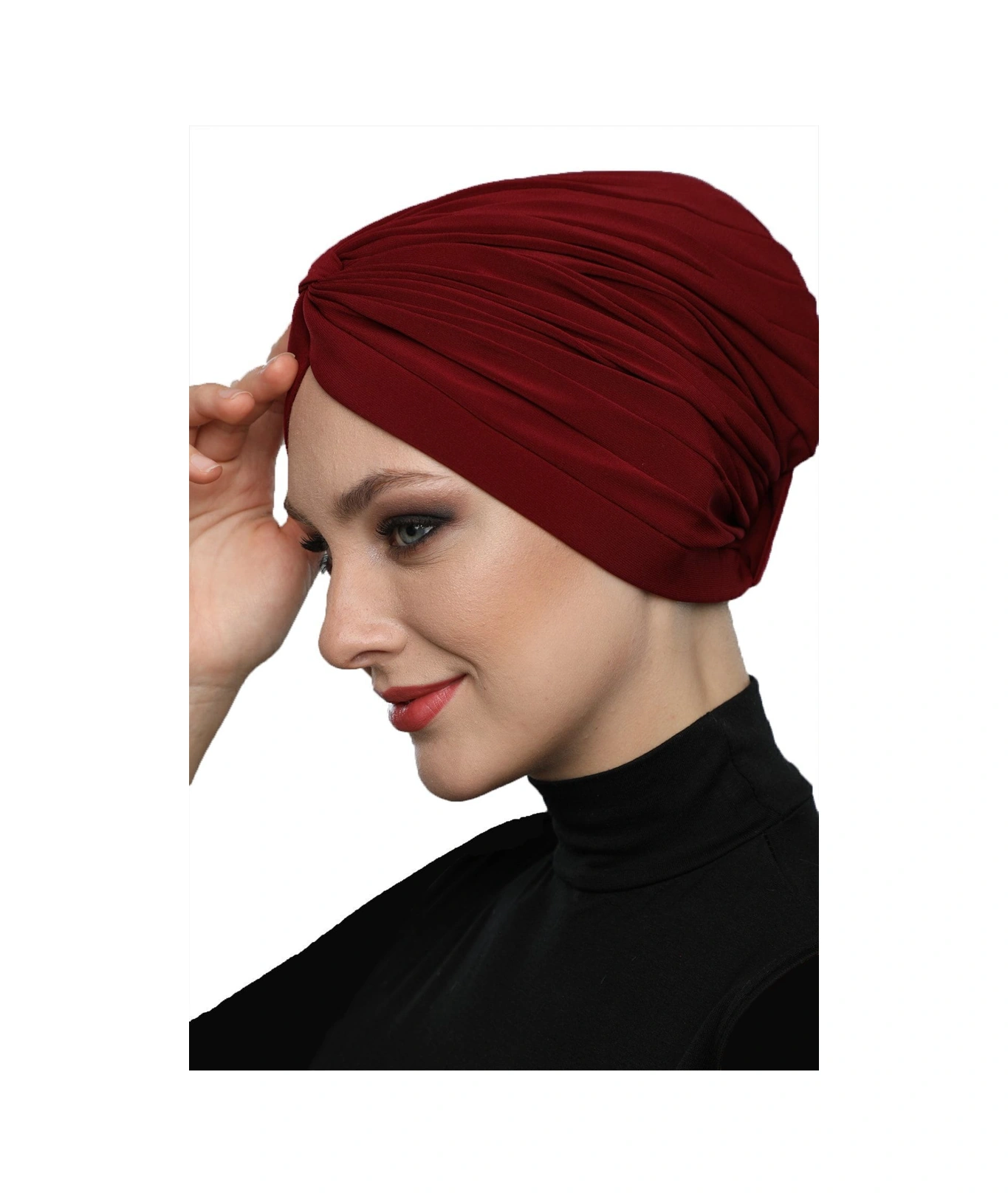 Çapraz Bantlı Bordo Hazır Türban Tesettür Havuz Bonesi Bordo