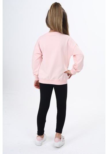 Toontoy Kız Çocuk Baskılı Taytlı Takım Pudra