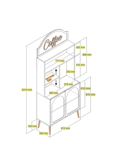 Lyon Kahve Köşesi 80cm - Atlas / Altın