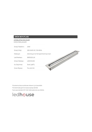 70 Cm Wallwasher 24 Led 24W Sıva Altı Duvar Boyama Dış Mekan