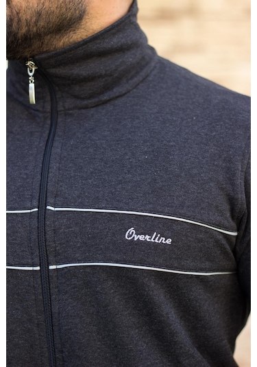 Antrasit Dik Yaka Nakış Detaylı Rahat Kalıp Fermuarlı Erkek Eşofman Takımı 21eestbbkt Antrasit