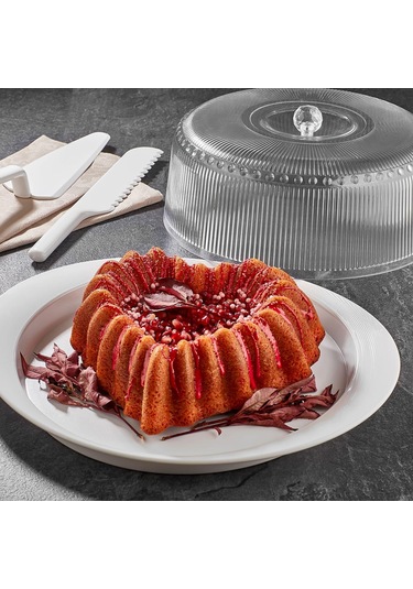 Akrilik Barok Beyaz 4 Parça Kek Fanus & Kek Saklama Kabı & Şık Sunum Organizeri Beyaz