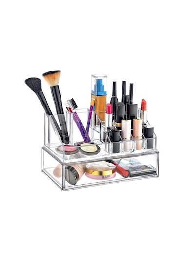 Flosoft Çekmeceli Makyaj Organizeri, Tek Katlı Kozmetik Makyaj Takı Çekmece Set Düzenleyici Şeffaf