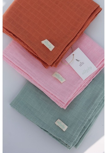 3'lü Organik Pamuk Müslin Örtü Seti Kız Bebek Model 3 Pembe, Tarçın, Nil 3 Adet 75x85 CM Pembe Tarçın Nil