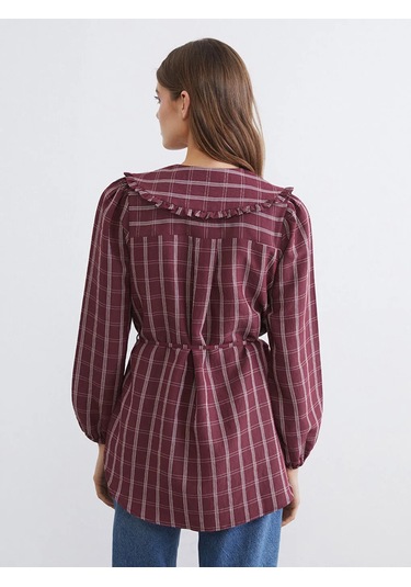 LC Waikiki Bordo Bebe Yaka Ekose Kadın Gömlek Tunik