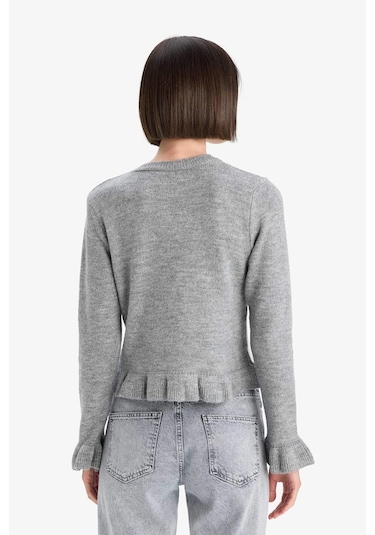 Defacto Regular Fit Bisiklet Yaka Triko Hırka F3888ax25wngr277 Gri