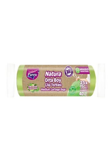 Natura Büzgülü Çöp Torbası 15'li Orta Boy 55 X 60 Cm 25'li Paket