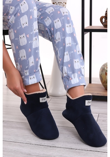 U001 Erkek Kadın Çocuk Ev Pandufu Botu Ev Ayakkabısı Lacivert
