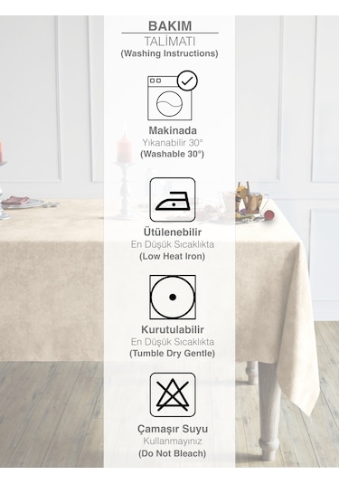 Daily Series Kadife Dokulu Bej Rengi Masa Örtüsü Bej