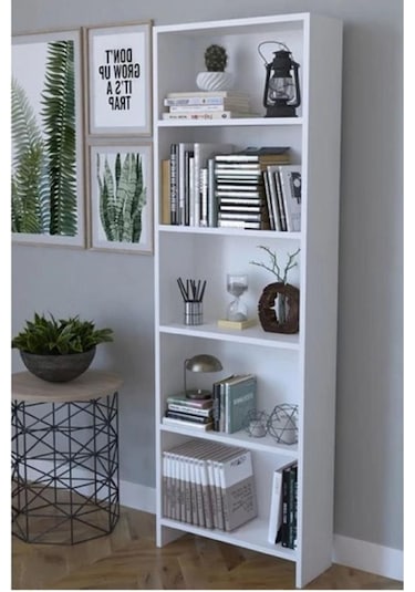 5 Raflı Kitaplık Raf Kütüphane Beyaz