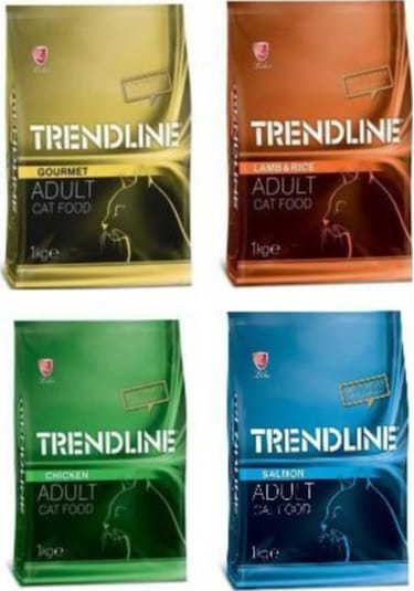 Trendline Gurme + Kuzu Etli + Tavuklu + Somonlu Yetişkin Kedi Maması 4 x 1 KG