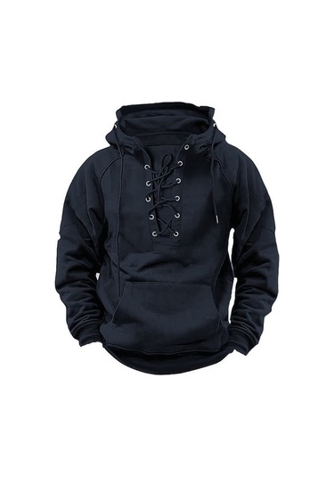 İlkbahar Ve Sonbahar Erkek Kapüşonlu Düz Renk Sweatshirt Spor Çok Cepli Sweatshirt Yeşil