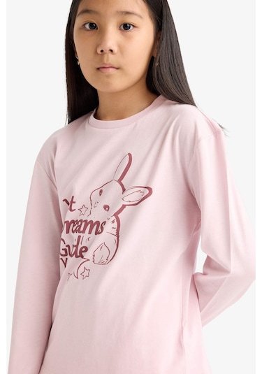 Defacto Kız Çocuk Regular Fit 2li Pijama Takımı Baskılı Uzun Kollu Üst Desenli Uzun Alt F6215a825wnpn688 Pembe