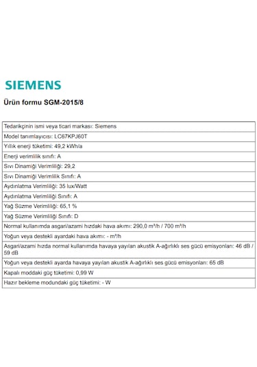 Siemens LC67KPJ60T Duvar Tipi Davlumbaz 60 CM