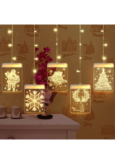 Ximistore9 Led Noel 3d Askı Lambası - Renkli Sürekli Aydınlatma, Ev Pencere Dekorasyonu, Kar Tanrısı Desenli