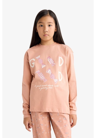 Defacto Kız Çocuk Pijama Takımı Baskılı Uzun Kollu Üst Uzun Alt G0091a825wnbr478 Bordo