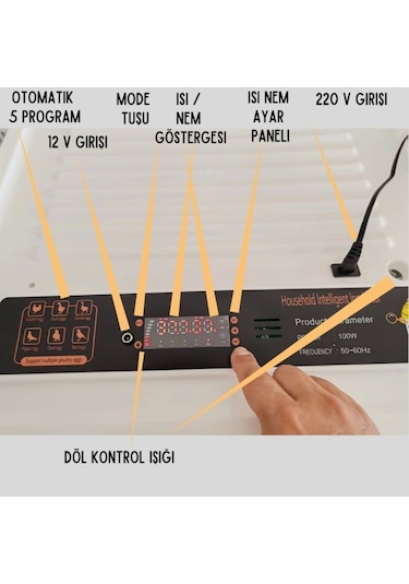 5 Otomatik Programlı 130 Tavuk Yumurta Kapasiteli Tam Otomatik Kuluçka Makinesi