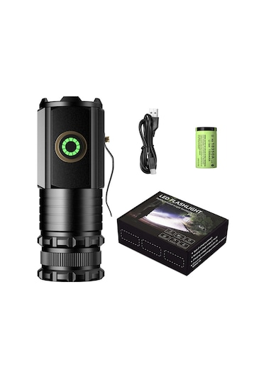 Shineyee 5 Modlu Ultra Parlak Mini El Feneri, Şapka Lambası, 1300 Lümen, Usb Şarj, Taşınabilir Ve Dayanıklı Outdoor Aydınlatma Siyah