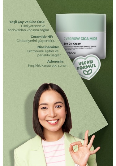 Verobene Vegrow Cica Mide Soft Gel Kore Yeşil Çay Özlü Krem 50 ML