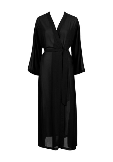 Aubade Beach Walk Kimono, Uzun Kollu, Derin Dekolteli, Hafif Plaj Üstlüğü Siyah