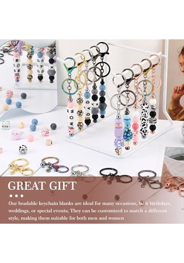 Gatherco 24 Adet Boncuklu Anahtarlıklar Toplu Boncuklar Kendin Yap Boş Anahtarlıklar Boncuklu Anahtarlık El Sanatları İçin Metal Boncuklu Anahtarlıklar
