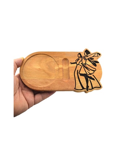 Ahşap Servis Sunum Tahta Bardak Altlığı - Kafkas Çerkes Dans Figürlü Ahşap
