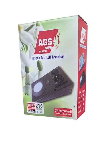 Ags Pastik Tezgah Altı Led Armatür Çift Priz Sistemli Siyah Renk