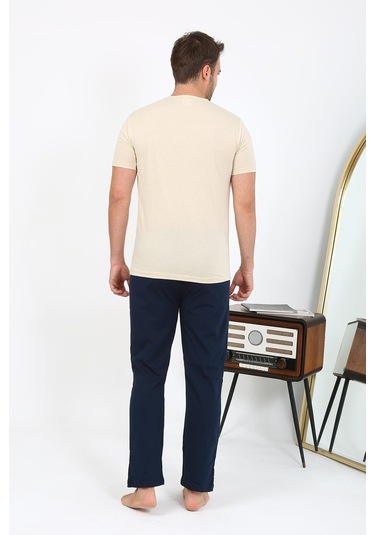 Akbeniz Erkek Kısa Kol Penye Pijama Takımı 6867 Krem Krem