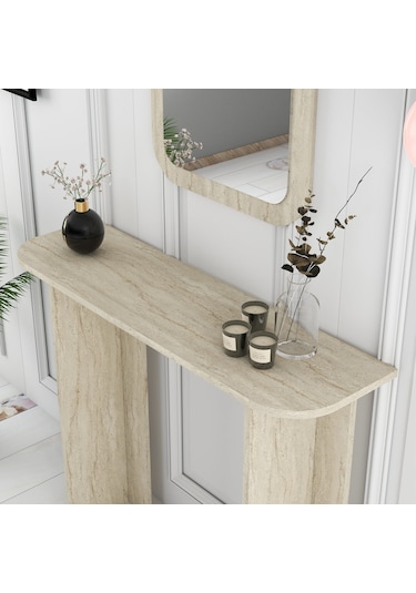 Parma Aynalı Makyaj Masası - Traverten Traverten